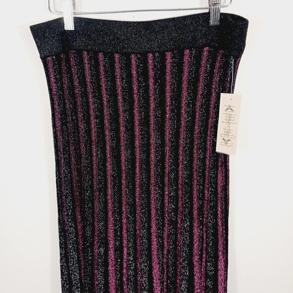 Nannette Lapore NWT Knit Pleated Sparkle Midi Skirt, Lerouge/Silver/Black, Large - Picture 5 of 16